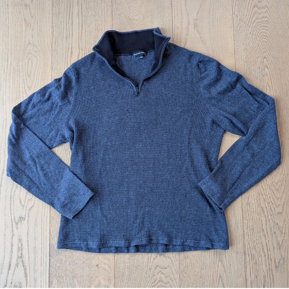 Zachary Prell Mens 1/4 Zip Pullover Sweater Cotton Cashmere blend Blue Heather L